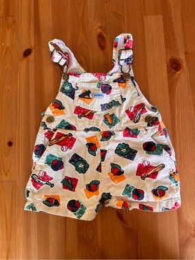 Carter's White Shortalls with Colorful Baseball Print